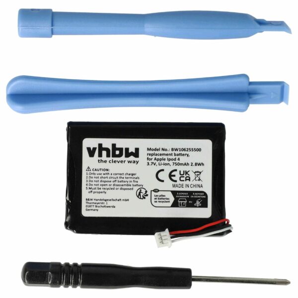 Bateria para MP3 Player Apple - vhbw 750 mAh 3.7 V Li-Ion (compatível 616-0206, 616-0215, 616-0198, 616-0183)