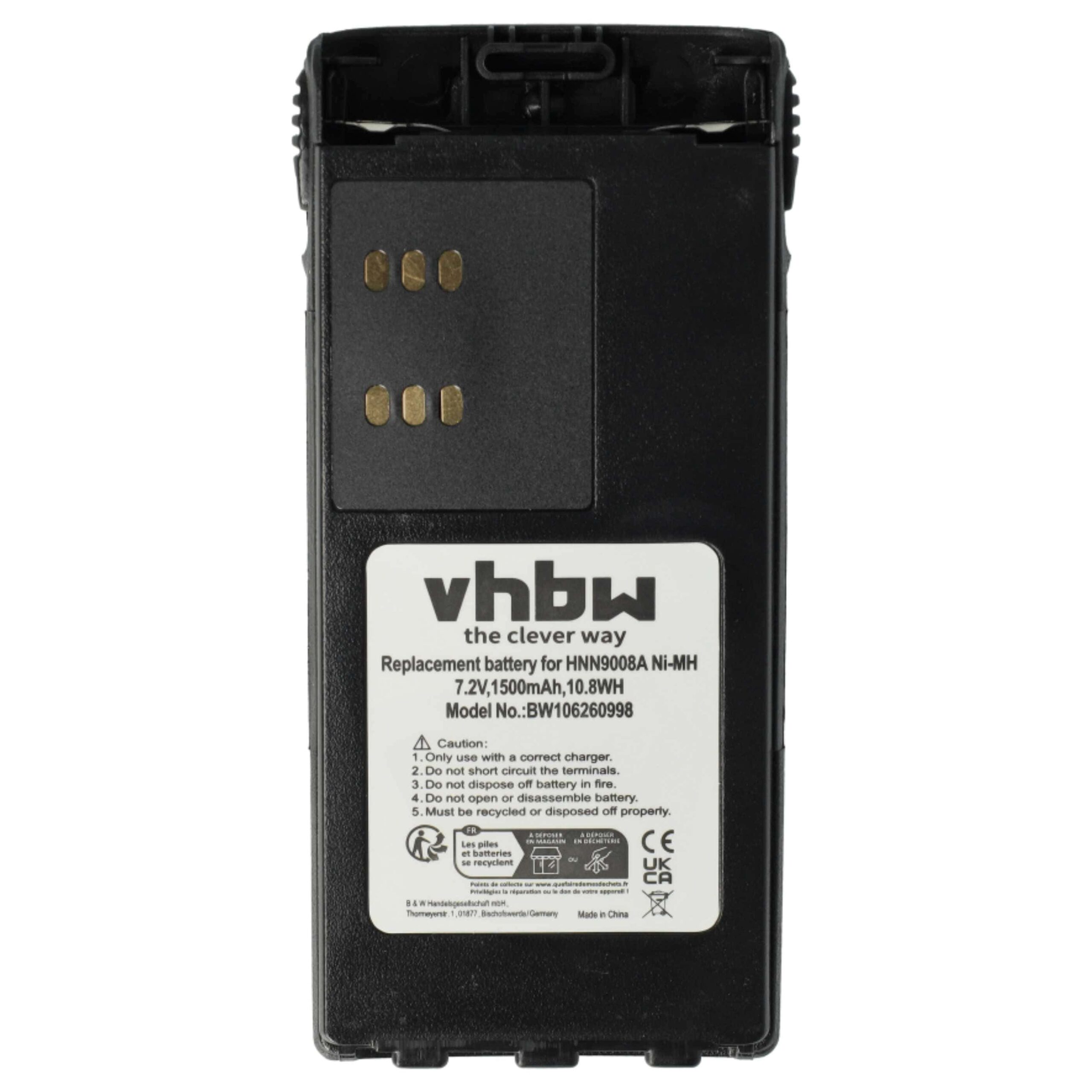 Pack 5 Baterias vhbw para Rádios Motorola HMNN4151, HMNN4154, HMNN4158, HMNN4159 - 1500 mAh 7.2V NiMH + Clips - Image 3
