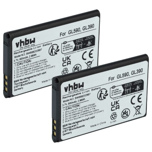 Bateria vhbw para Telemóvel de Idosos 800 mAh 3.7 V Li-Ion (Pack de 2)