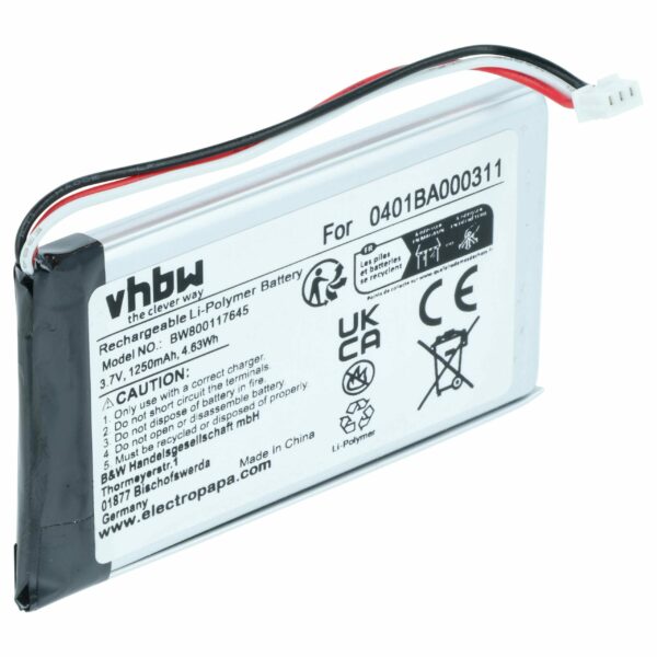 Bateria de Substituição vhbw para Telecomando Elca 0401BA000311 - 1250 mAh 3.7 V Li-polímero