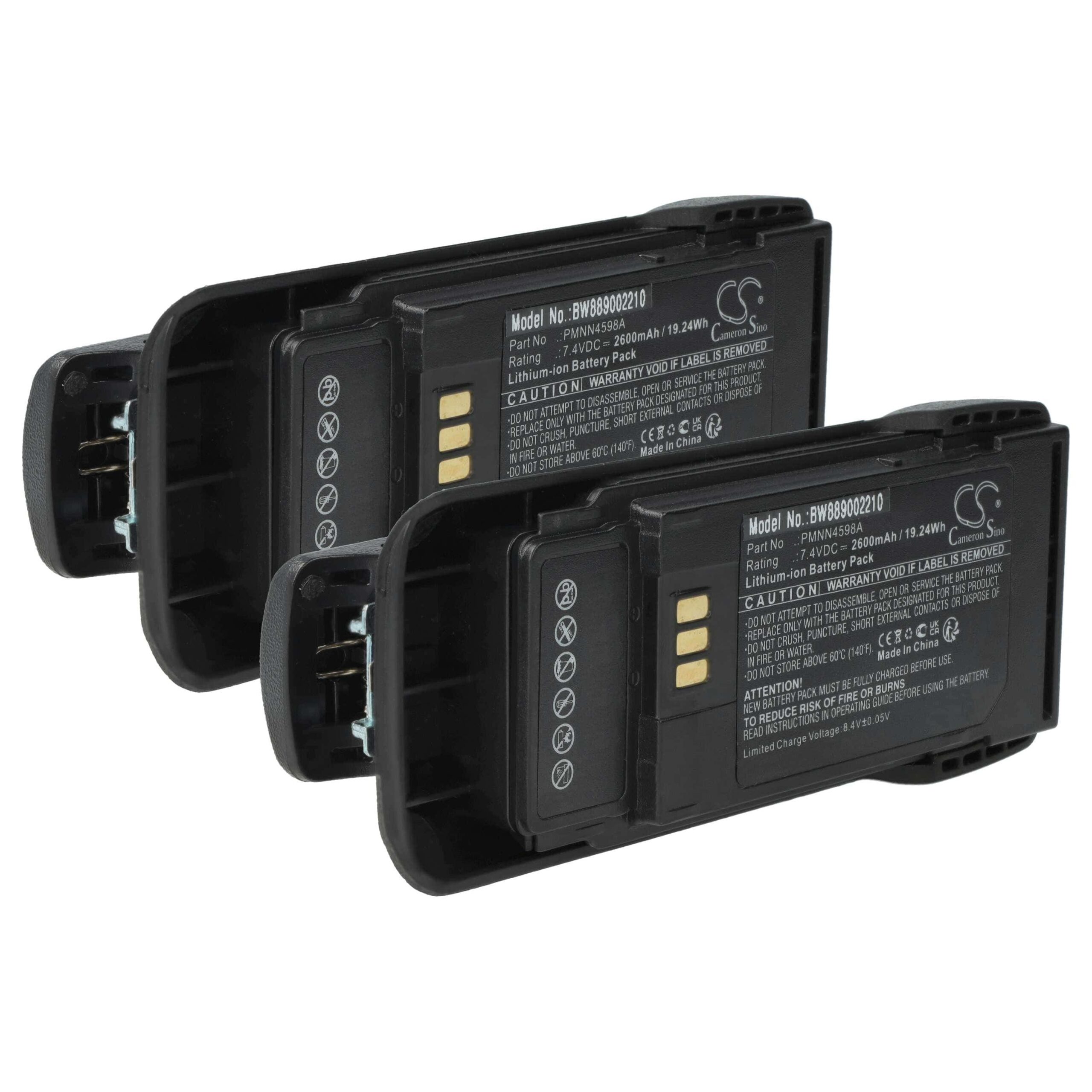 Bateria vhbw 2x para Motorola PMNN4600A, PMNN4598A - 2600 mAh 7.4 V Li-Ion + Clip de Cinto