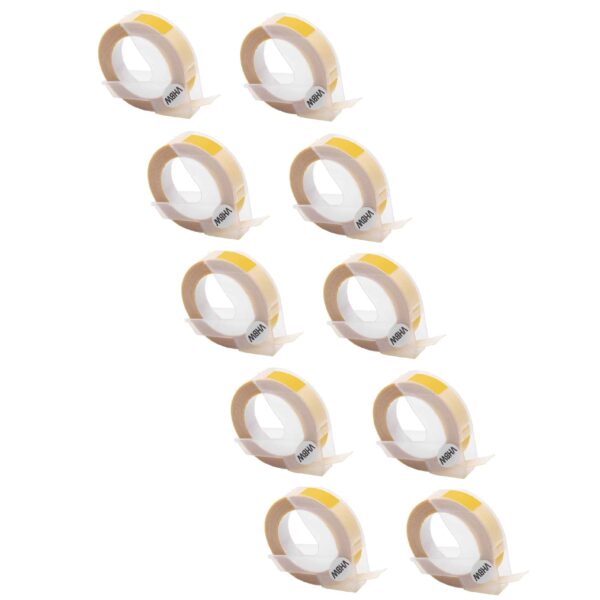 Pack 10x Fita de Etiquetas 3D Dymo S0898160, 0898170, 520108 - 9 mm Branco sobre Amarelo