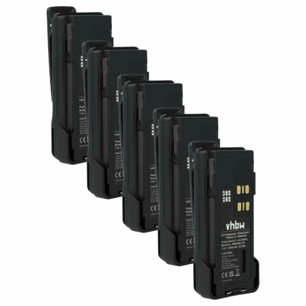 Bateria 5x para Rádio Motorola PMNN4406, PMNN4409BR, PMNN4406BR - 3000 mAh 7.4 V Li-Ion + Clip de Cintura