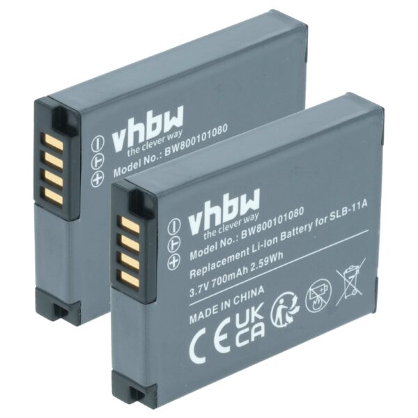 2x Baterias vhbw para Samsung SLB-11a - 700mAh, 3.6V, Li-Ion