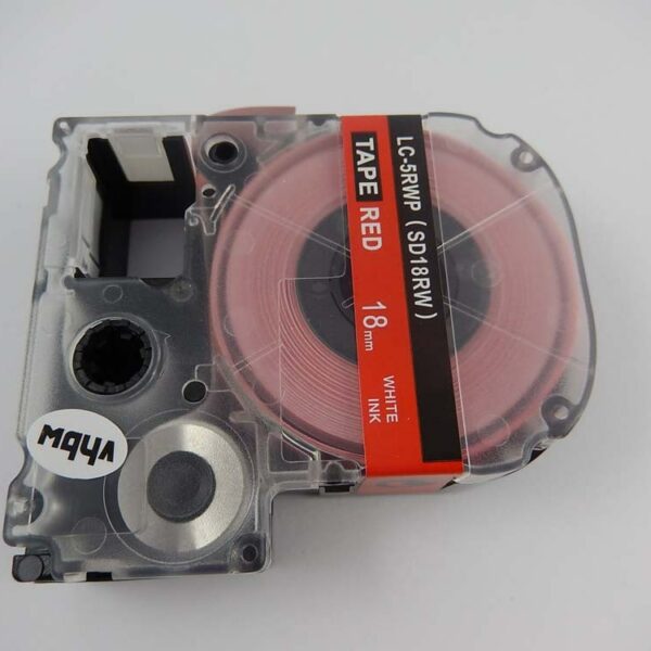Fita para Impressora de Etiqueta vhbw substituinte de Epson LC-5RWP - 18 mm, Branco sobre Vermelho