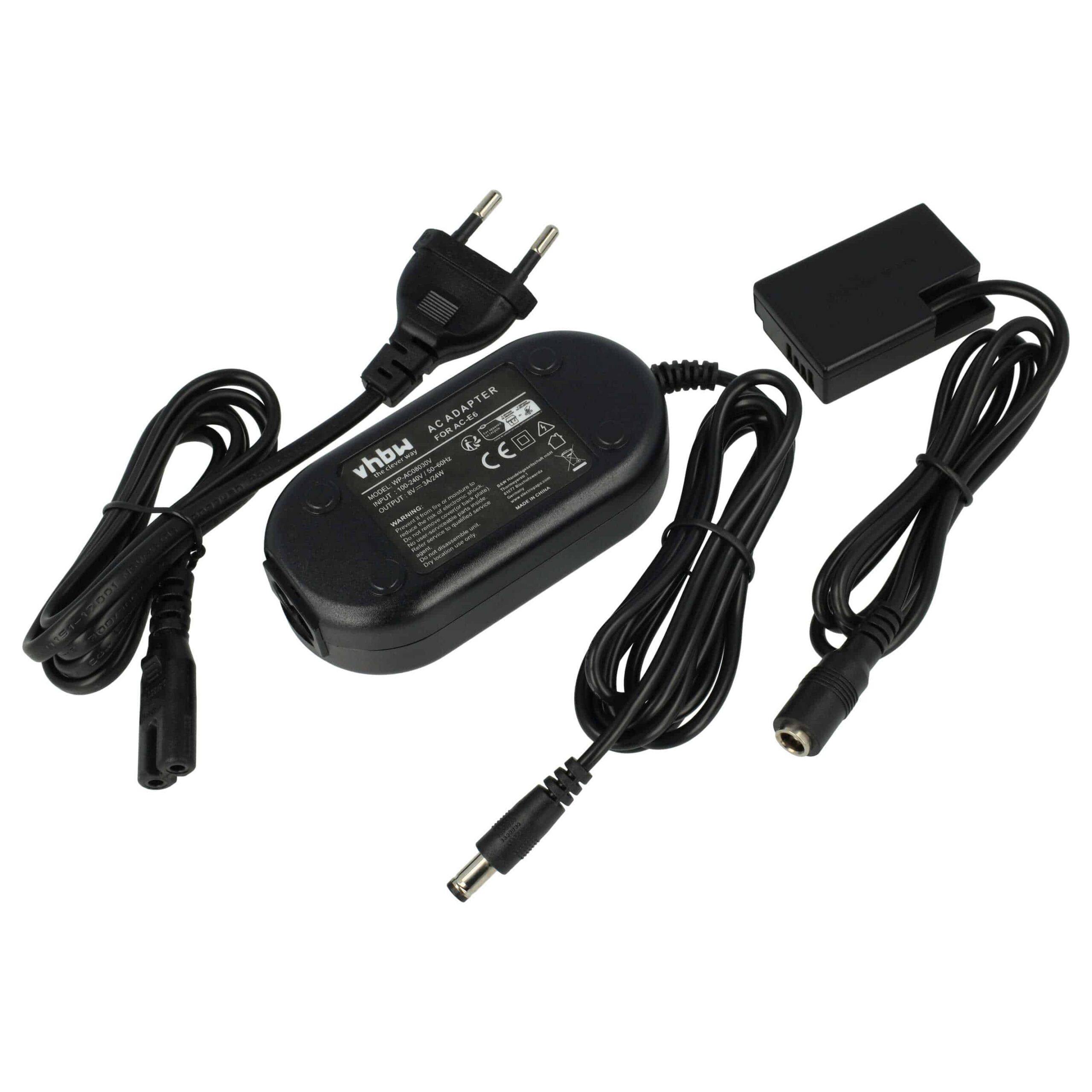 Alimentação AC vhbw substitui ACK-E18 para câmaras Canon + Acoplador DC - 2 m, 8 V 3.0 A