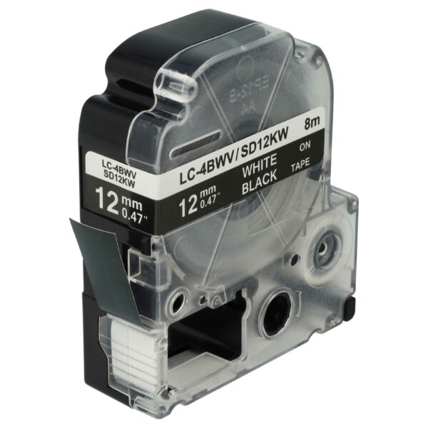 Fita de Etiquetadora vhbw 12 mm Branco sobre Preto Compatível Epson LC-4BWV
