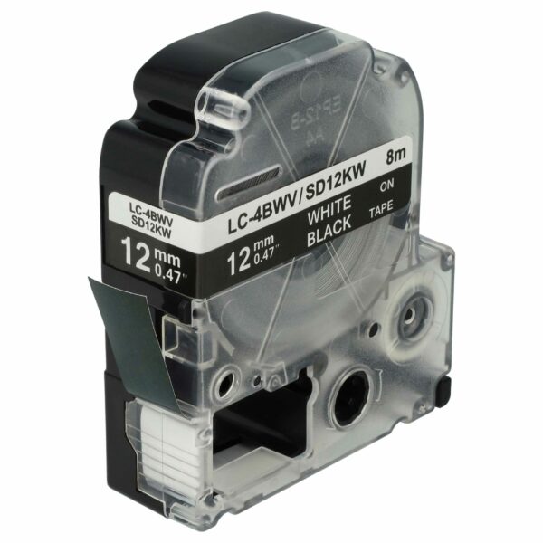 Fita de Etiquetadora vhbw 12 mm Branco sobre Preto Compatível Epson LC-4BWV