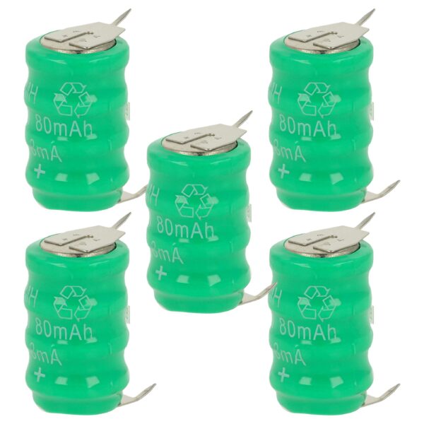 5x Bateria Pilha Botão V80H 3 Pinos para Modelismo e Lâmpadas Solares - 80 mAh 4.8 V NiMH vhbw