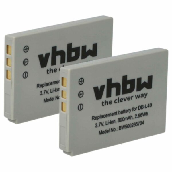 Bateria vhbw 2x para Sanyo DB-L40AU, DB-L40 - 800 mAh 3.7 V Li-Ion