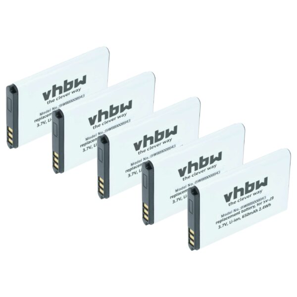 5x Bateria vhbw para Telemóvel Alcatel RTR001F01, 10000058 - 650 mAh 3.7 V Li-Ion