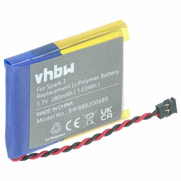 Bateria Smartwatch vhbw substitui TomTom AHB332824HPS - 280 mAh 3.7 V Li-polymer