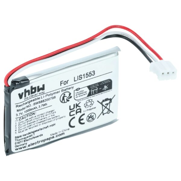 Bateria para Auscultadores Wireless Sony LIS1553 - 1000 mAh 3.7 V Li-polymer vhbw