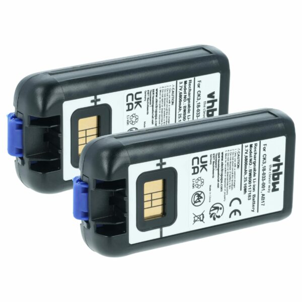 2x Bateria compatível Intermec 318-033-021, 318-033-001 para Scanner Códigos de Barras POS - 6800 mAh 3.7 V