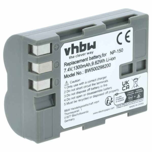 Bateria vhbw compatível com Fuji NP-150 - 1300mAh, 7.2V, Li-Ion