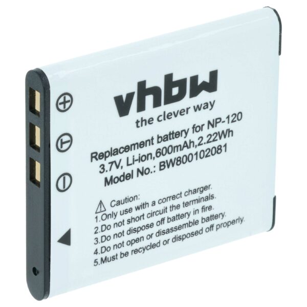 Bateria compatível Casio NP-120 - 550mAh, 3.6V, Li-Ion vhbw
