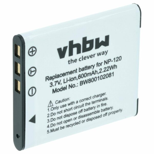 Bateria compatível Casio NP-120 - 550mAh, 3.6V, Li-Ion vhbw
