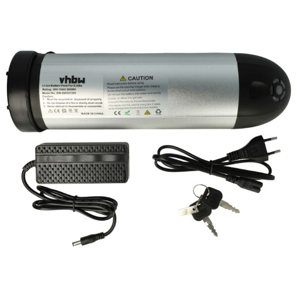 Bateria para E-Bike vhbw 10 Ah 36 V Li-Ion para motores 200 - 350 W com carregador prateada