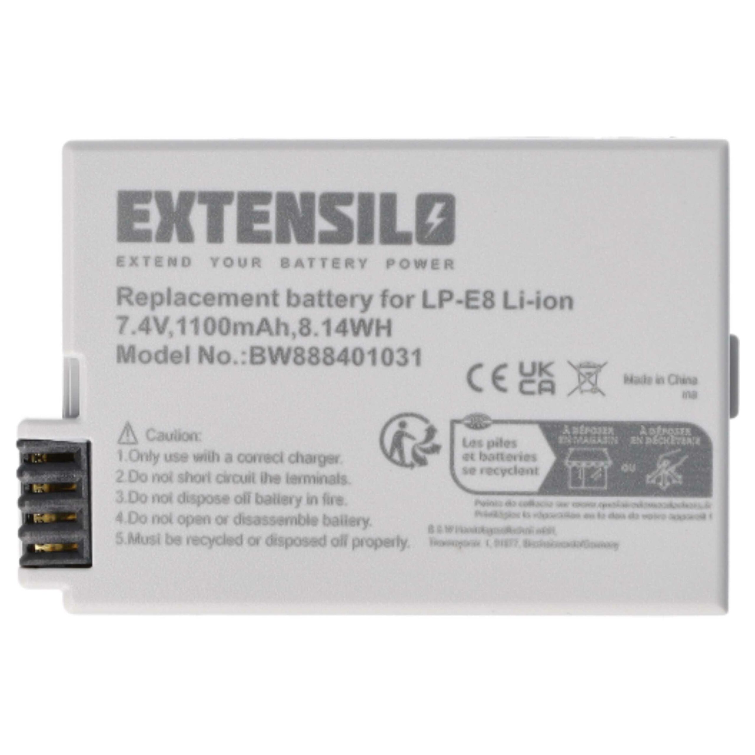 2x Bateria EXTENSILO para Canon LP-E8 - 1100mAh, 7.4V, Li-Ion - Image 3