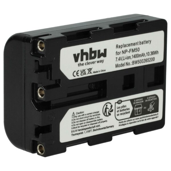 Bateria para Câmara de Vídeo Sony vhbw - Compatível NP-FM30, NP-FM50, NP-FM55H, NP-FM70, NP-FM90 - 1400 mAh 7.4V Li-Ion
