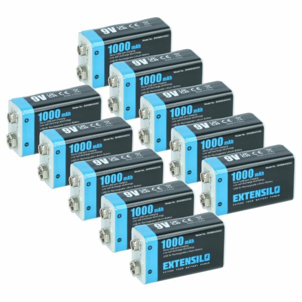 Bateria 9V EXTENSILO 10x com Porta Micro USB - Compatível Daitem BATV13 - 1 Ah Li-Ion
