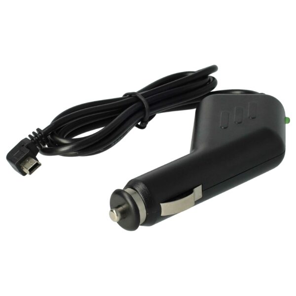 Cabo Carregador Isqueiro Auto vhbw Mini-USB 1.0A 12V 100cm Preto com Ficha 90° para GPS