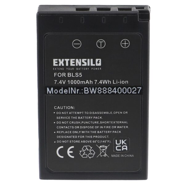Bateria EXTENSILO para Olympus PS-BLS5, BLS50, BLS-5, BLS-50 - 1000mAh, 7.4V, Li-Ion com Chip de Informação