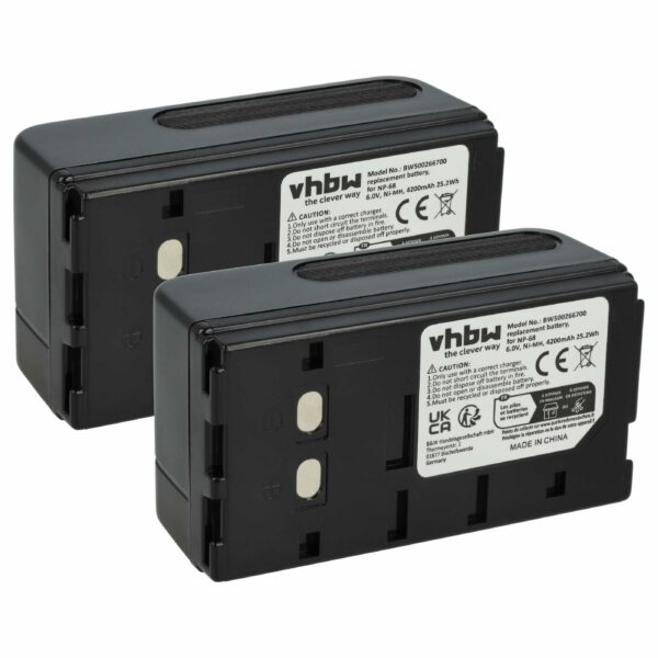 2x Bateria vhbw substitui JVC BN-V65U, BN-V22U, BN-V25U, BN-V50U - 4200mAh, 6V, NiMH