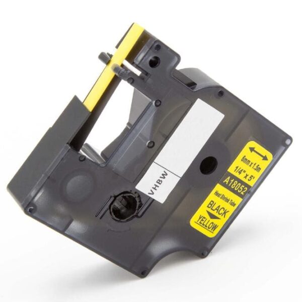 Fita termo retrátil vhbw compatível com Dymo 18052 - Preto em Amarelo, 6 mm