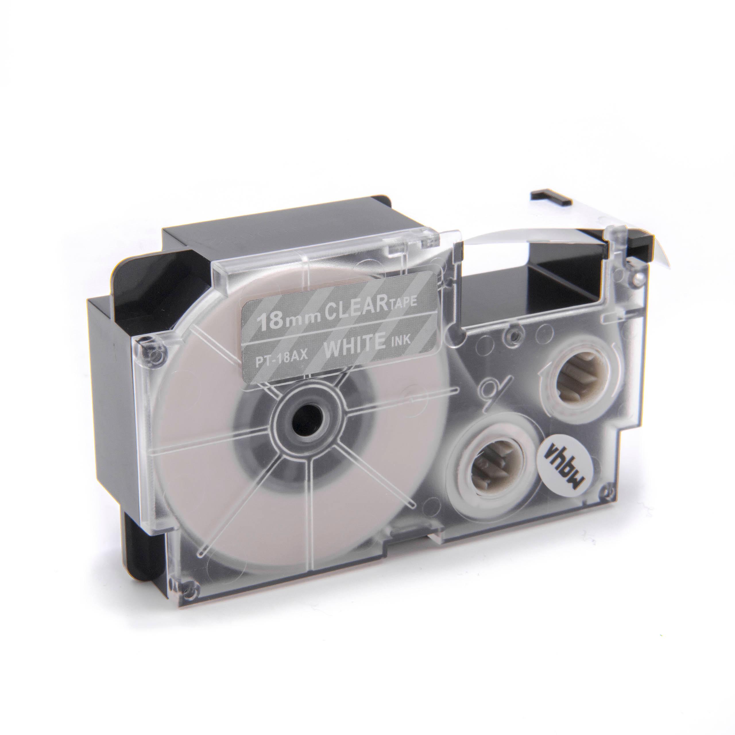 Fita de Etiquetas vhbw Substitui Casio XR-18AX, XR-18AX1 - 18 mm Branco sobre Transparente - Image 2
