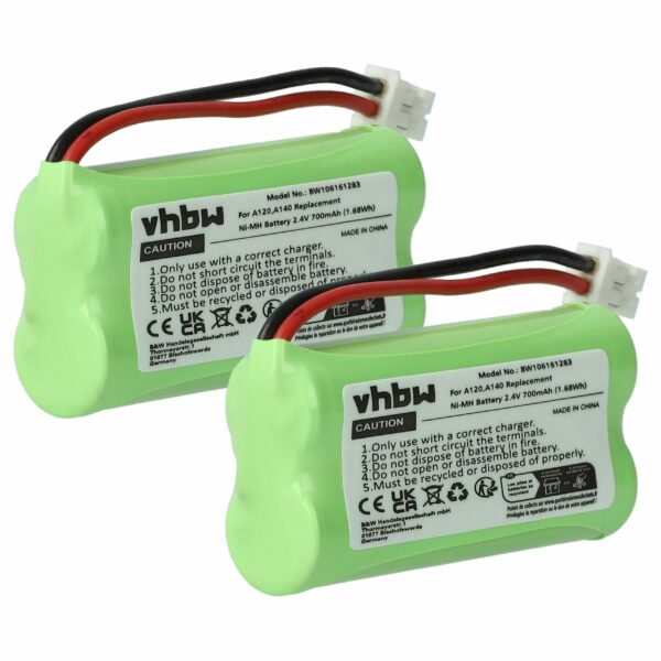 2x Bateria substitui 55AAAHR2BMX, 220382C1, 220436C1, 41AAAH2BMX para telefone T-Com - 700 mAh 2.4 V NiMH