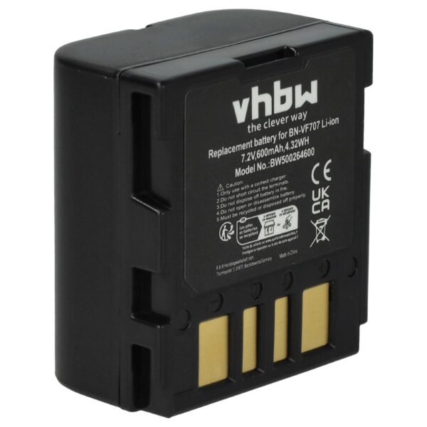 Bateria vhbw para câmara JVC BN-VF707U, BN-VF714U - 600 mAh 7.2 V