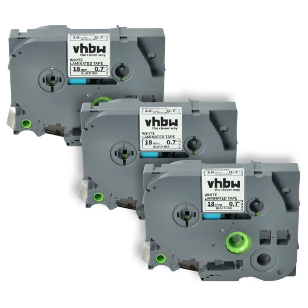 Pack 3x Fita Cassete para Etiquetadora Brother TZE-241, TZ-241 - 18 mm Preto sobre Branco