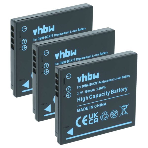 Pack 3x Bateria vhbw para Panasonic Lumix - NCA-YN101G, DMW-BCK7 - 550mAh, 3.7V, Li-Ion