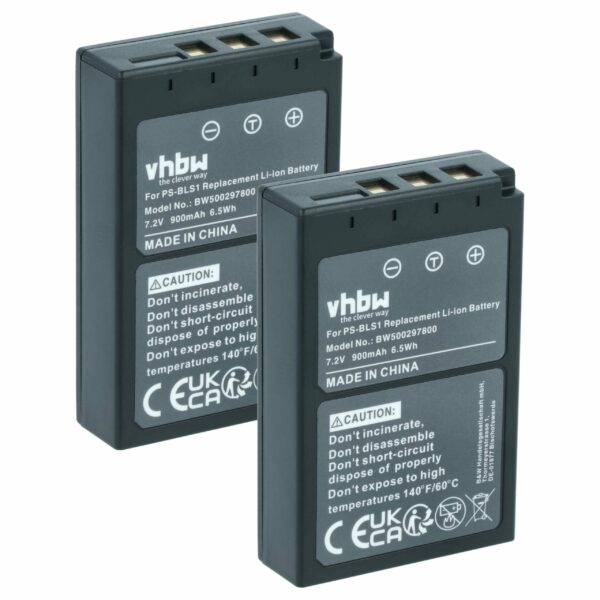 2x Bateria compatível com Olympus PS-BLS1 - 900mAh, 7.2V, Li-Ion