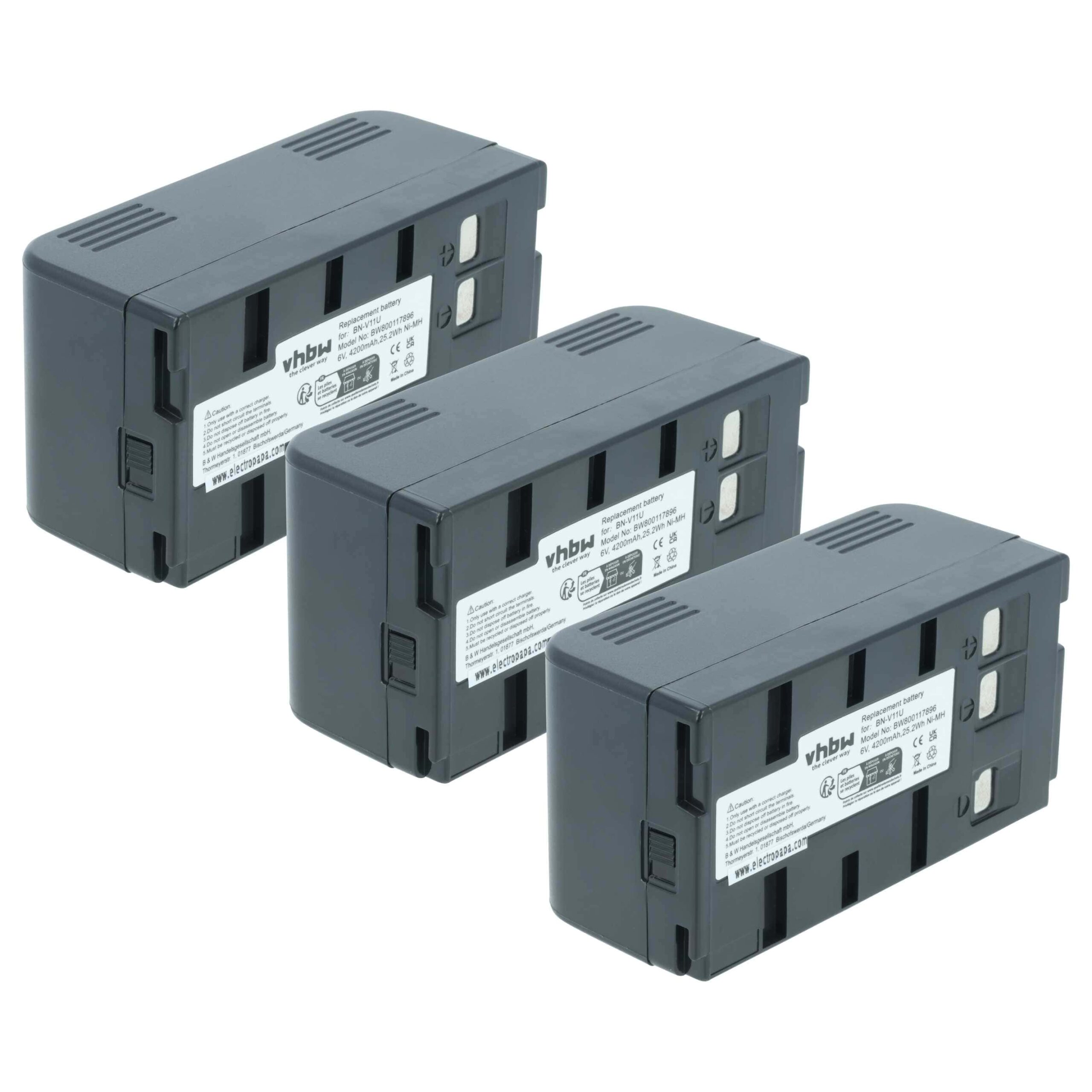 Pack 3 Baterias vhbw compatíveis JVC BN-V22U, BN-V20, BN-V25, BN-V24U - 4200mAh 6V NiMH