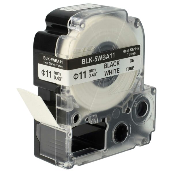Fita de Etiquetas Termorretrátil vhbw para Epson SU11W, LK-6WBA11 - Preto sobre Branco, 11 mm