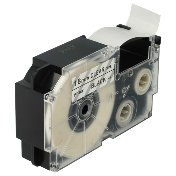 Fita de Etiquetas vhbw para Casio XR-18X, XR-18X1 - 18 mm, Preto sobre Transparente