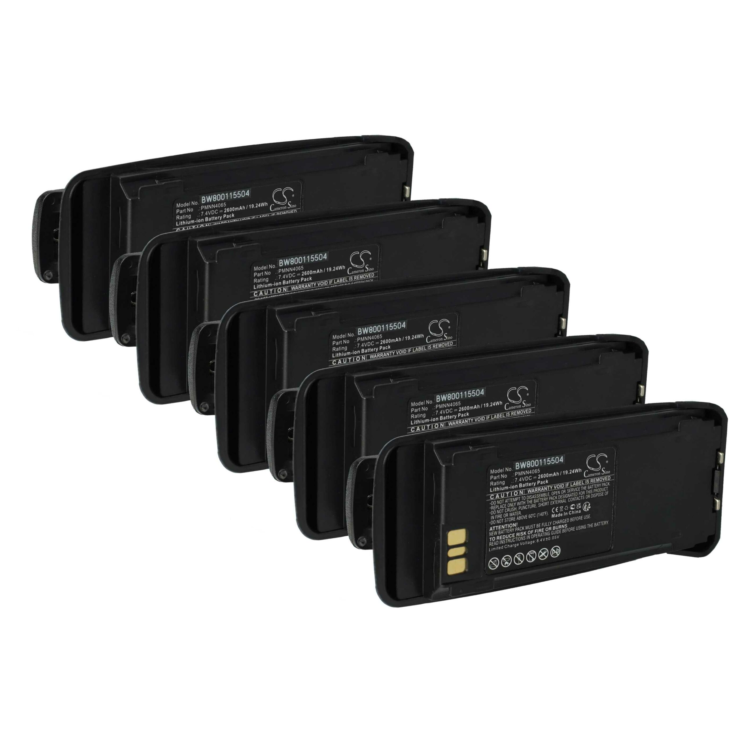 Bateria vhbw 5x para Rádio Motorola NNTN4066, PMNN4065, NNTN4077, NNTN4103 - 2600 mAh 7.4 V Li-Ion com Clipe
