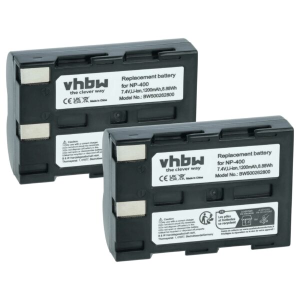 2x Baterias vhbw para Konica Minolta NP-400 / Sigma BP-21 - 1200mAh, 7.2V