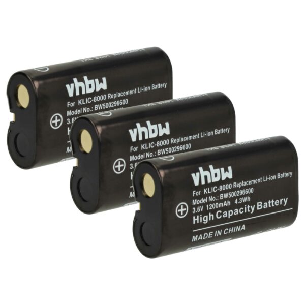 3x Bateria vhbw para Kodak Klic-8000 / Ricoh Caplio - 1200mAh, 3.6V