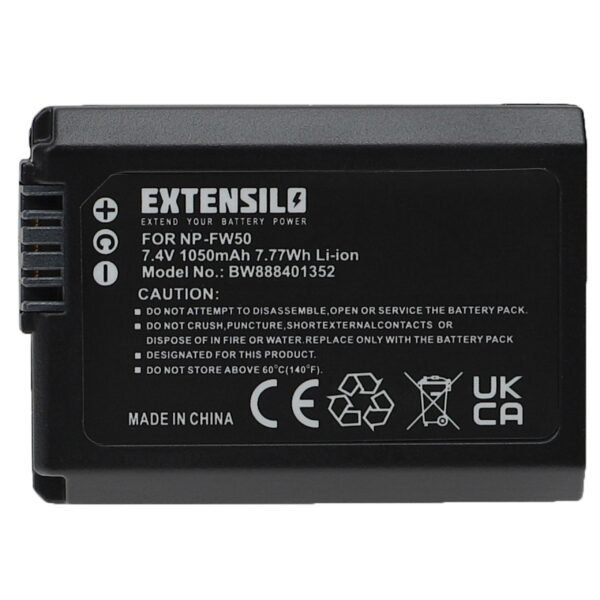 Bateria de Substituição para Sony NP-FW50 - 1050mAh, 7.4V, Li-Ion EXTENSILO