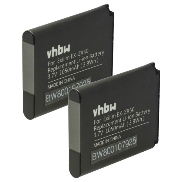 2x Bateria vhbw substitui Casio NP-160 - 1050mAh, 3.7V, Li-Ion