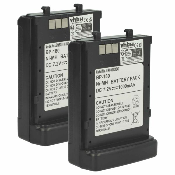 Bateria vhbw para Rádio Icom BP-173, BP-180H, BP-180 - 1000 mAh 7.2V NiMH (Pack 2x)