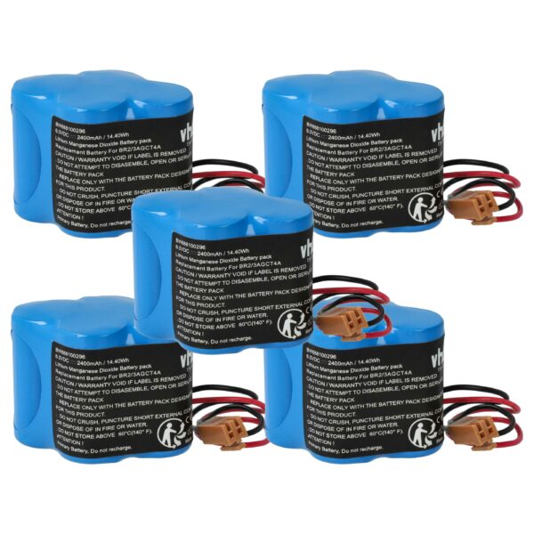 Bateria Industrial vhbw 5x 6V 2400mAh Li-MnO2 Compatível Dantona Matt Pack (Conector Castanho)