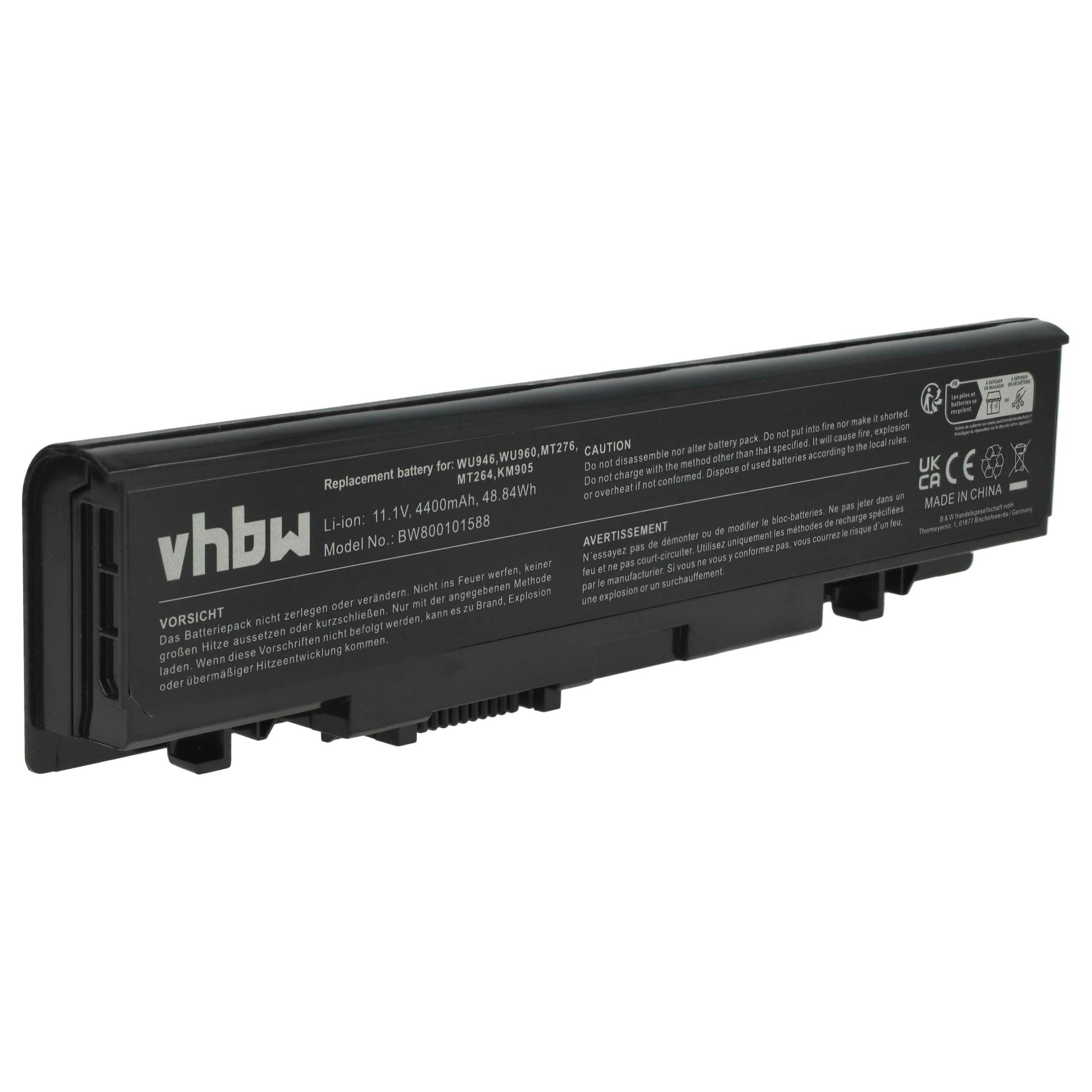 Bateria para Portátil Dell vhbw - 4400 mAh 11.1 V Li-Ion (substitui 312-0701, 312-0702, KM898, A2990667, KM887)