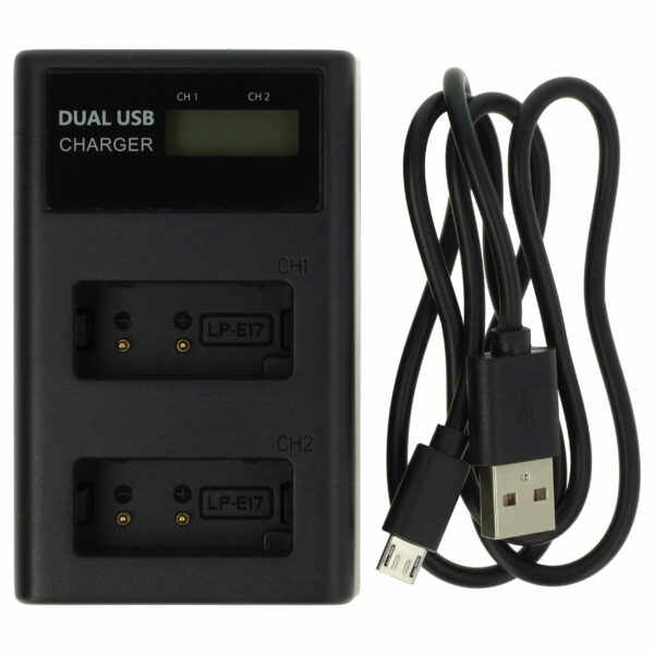 Carregador de Bateria Micro-USB + USB-C vhbw para Canon LC-E17 e Câmaras Saramonic