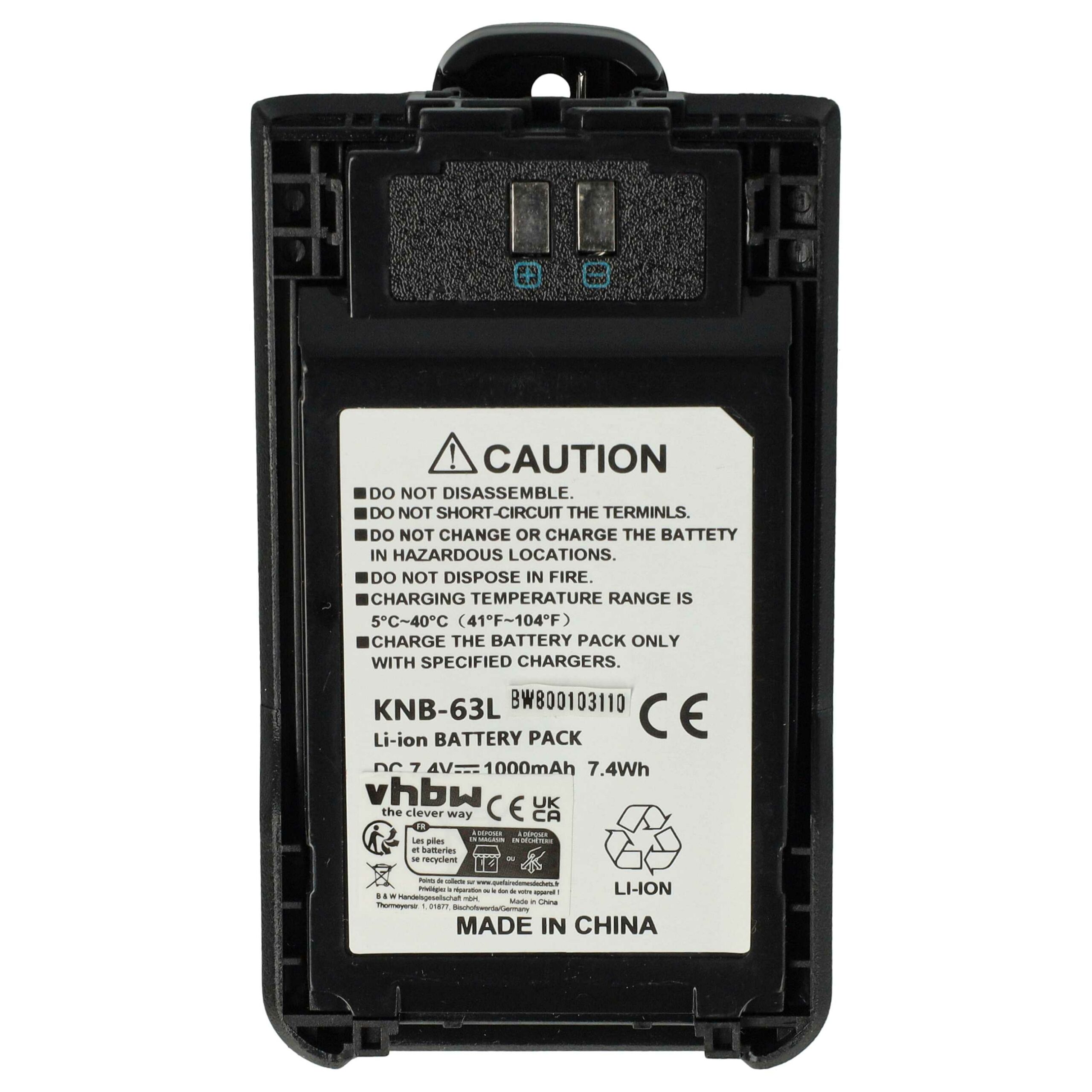 Bateria vhbw para rádio Kenwood KNB-63L / KNB-65L - 1000 mAh 7.4 V Li-Ion + Clipe de Cinto - Image 3