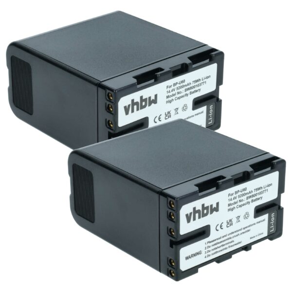 Bateria de Videogâmara 2x vhbw para Sony BP-U60, BP-U95 - 5200 mAh 14.8 V Li-Ion