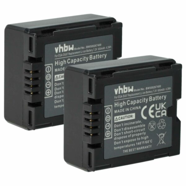 Bateria vhbw para Câmara Hitachi/Panasonic DZ-BP07s, DZ-BP14s, DZ-BP21s - 600 mAh 7.2 V Li-Ion (Pack 2x)